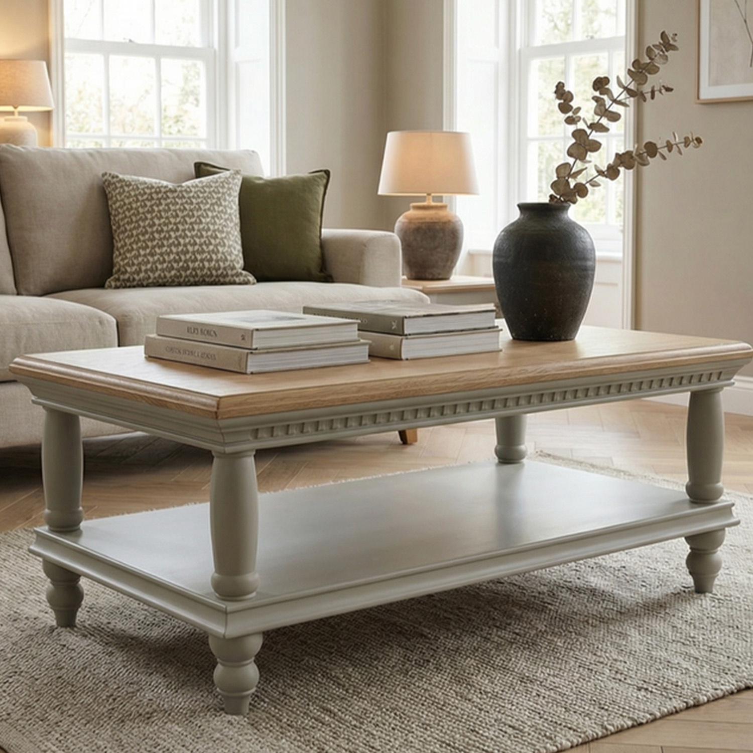 Francis Oak And Soft Green Painted Petite Coffee Table