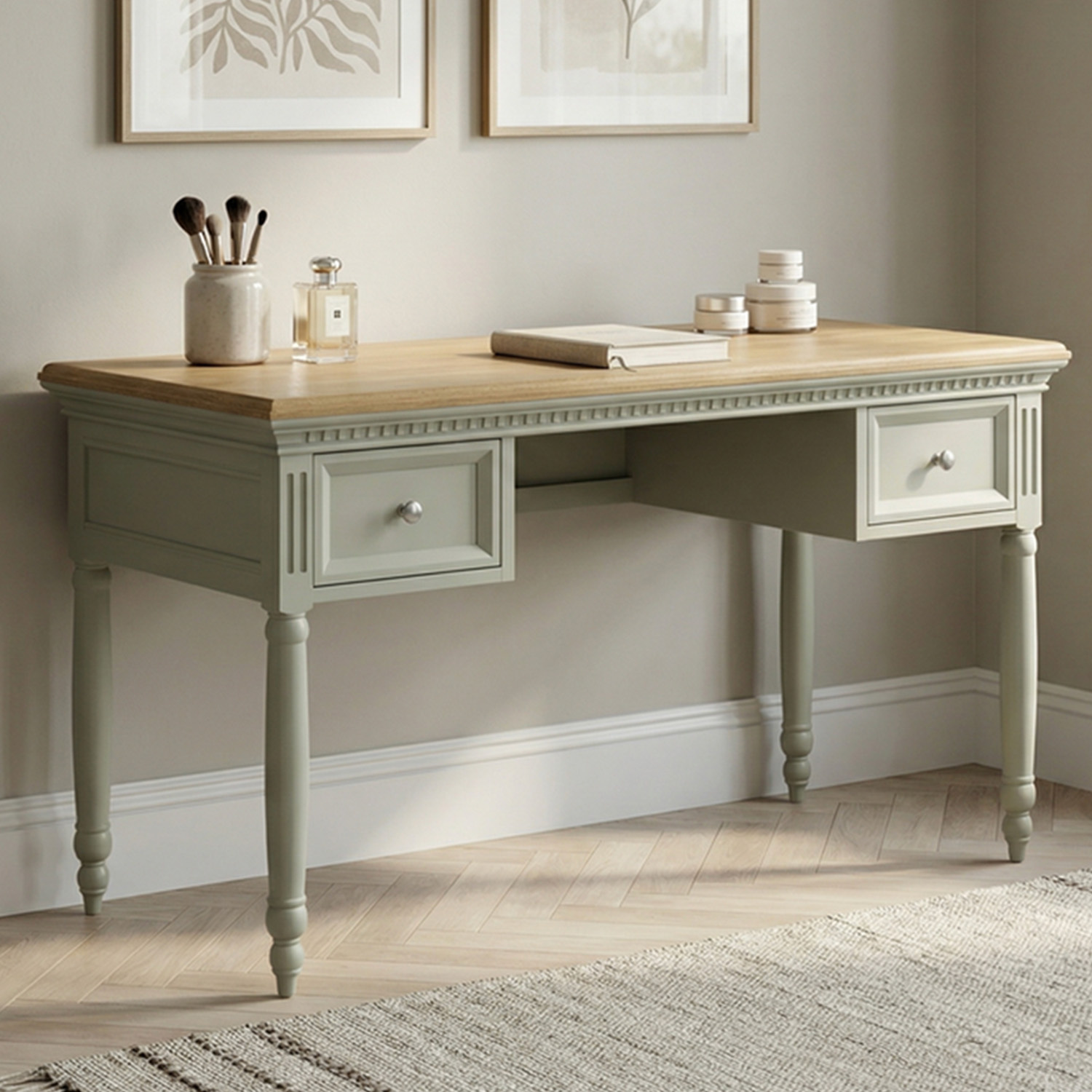 Francis Oak And Soft Green Painted Dressing Table