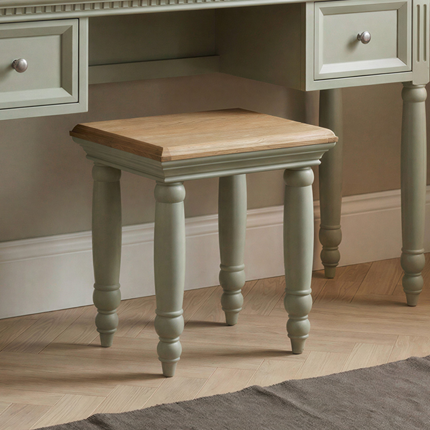 Francis Oak And Soft Green Painted Dressing Table Stool