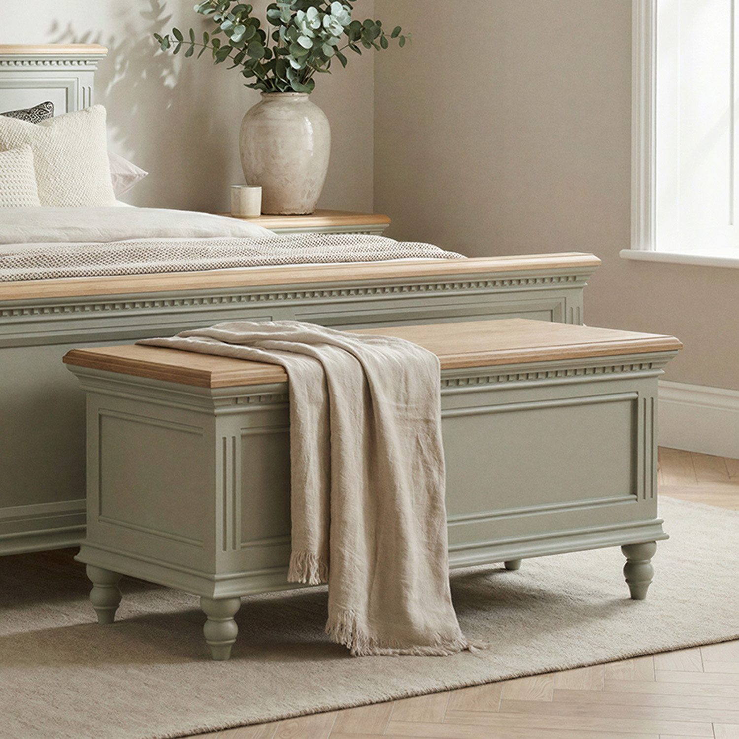 Francis Oak And Soft Green Painted Blanket Box