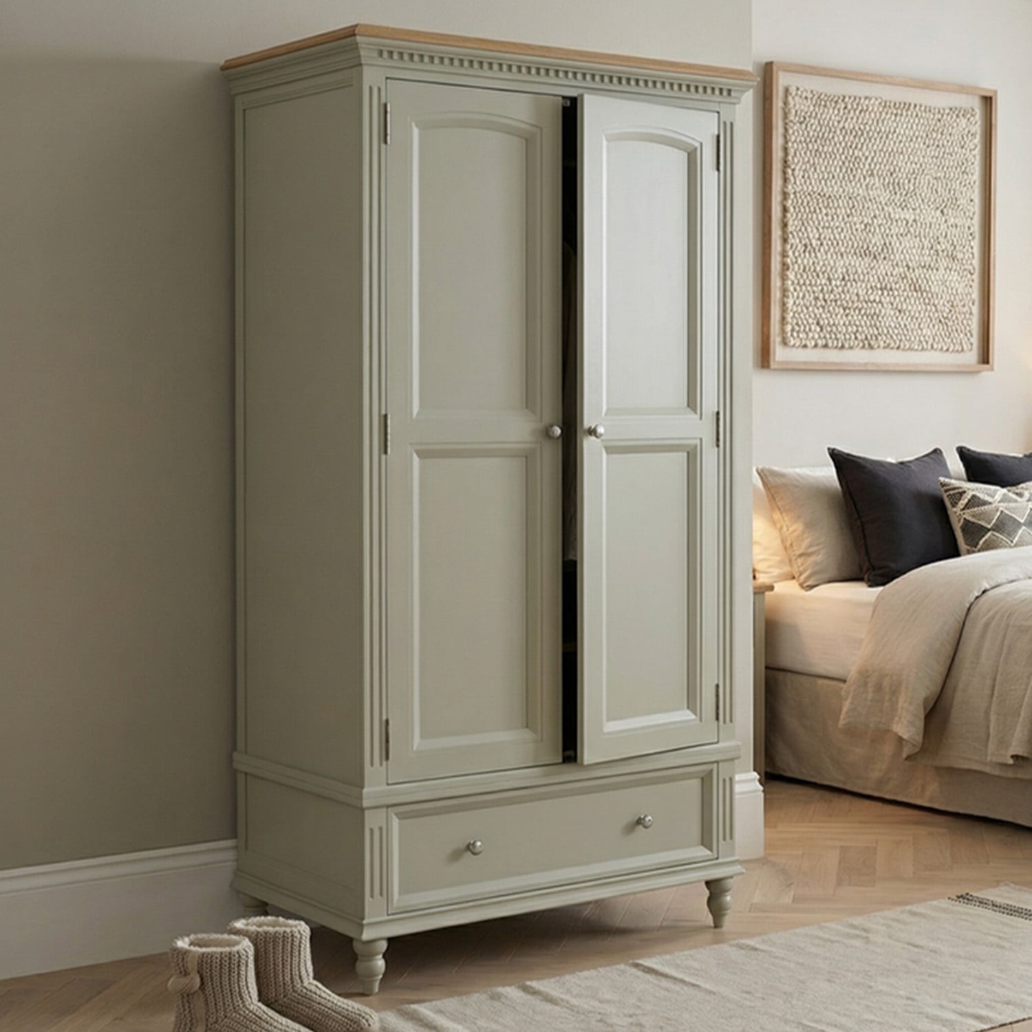 Francis Oak And Soft Green Painted Double Wardrobe