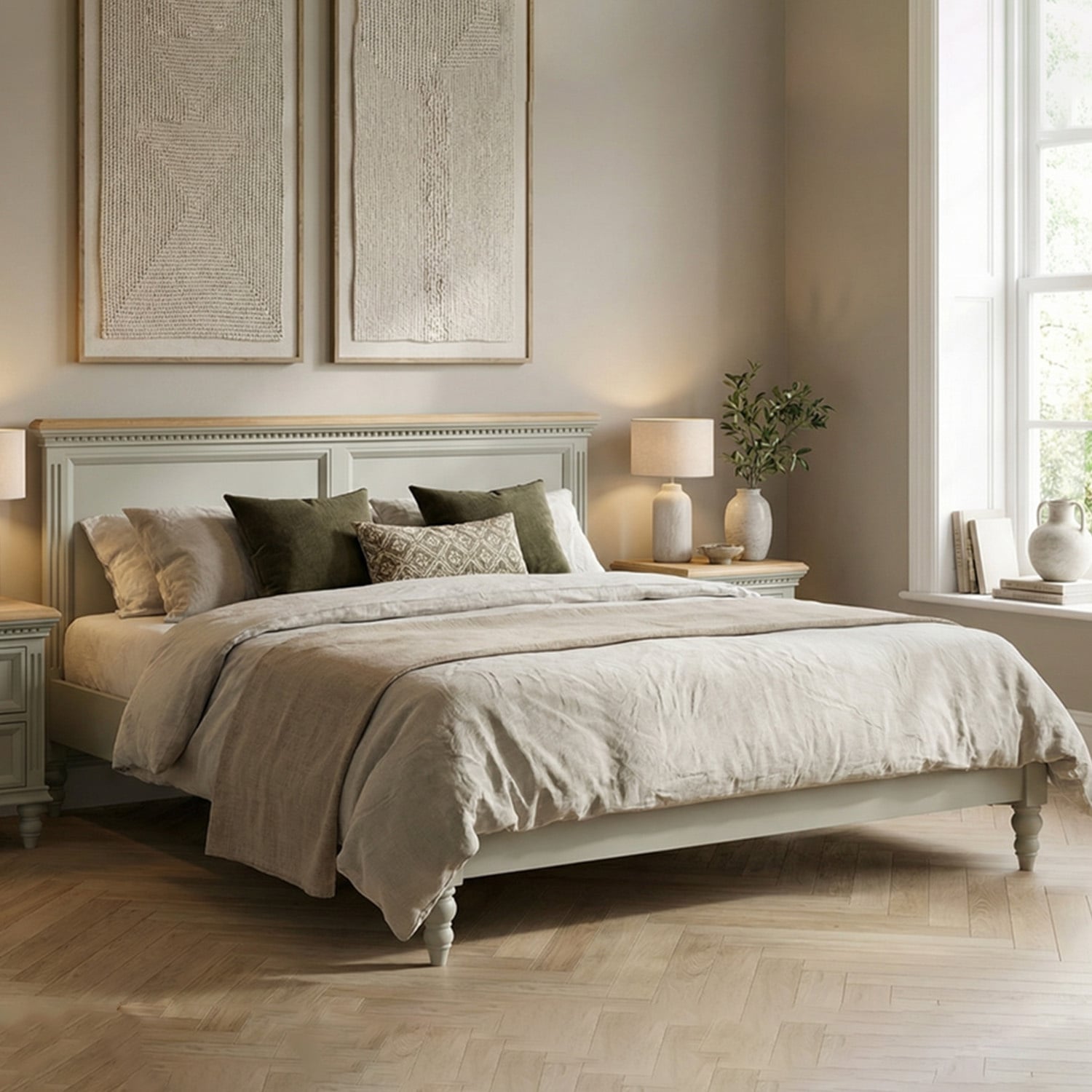 Francis Oak And Soft Green Painted Super King Bed