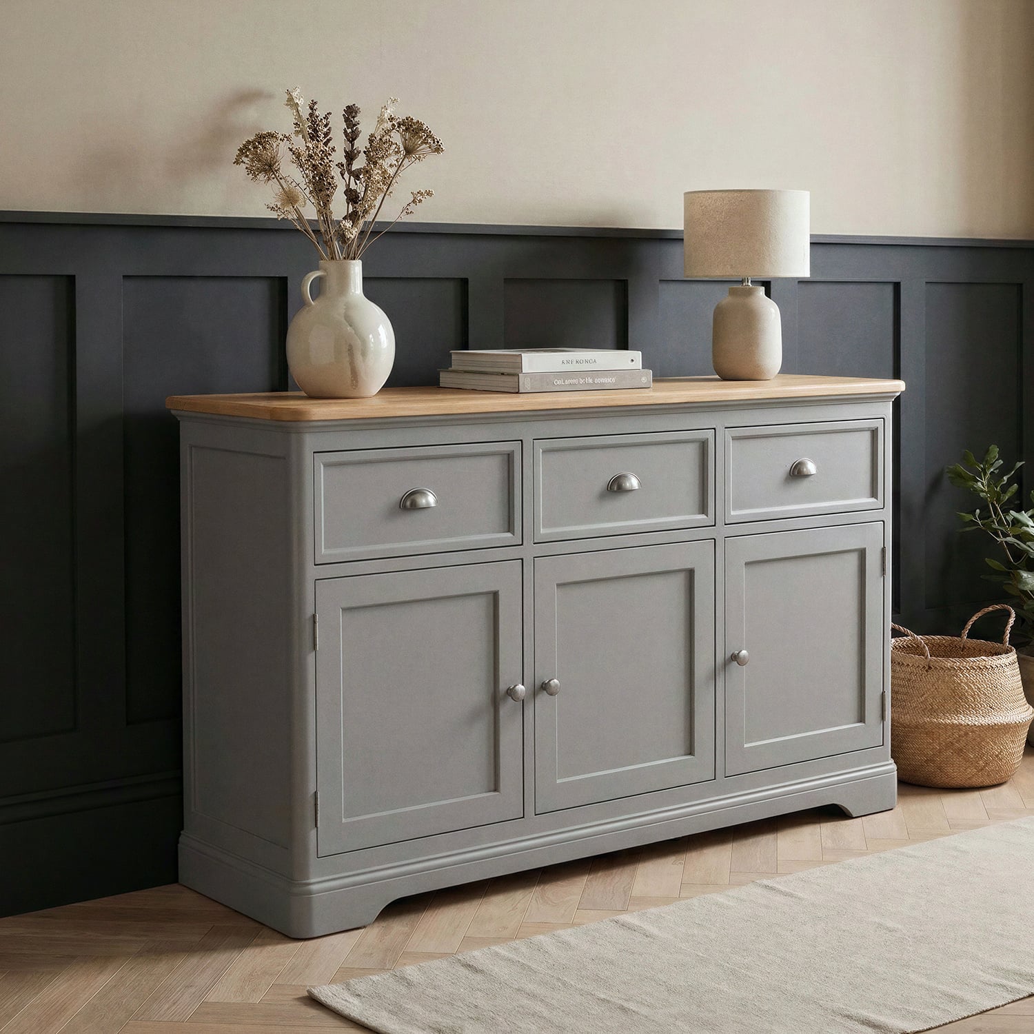 Felton Oak and Light Grey Painted Large Sideboard