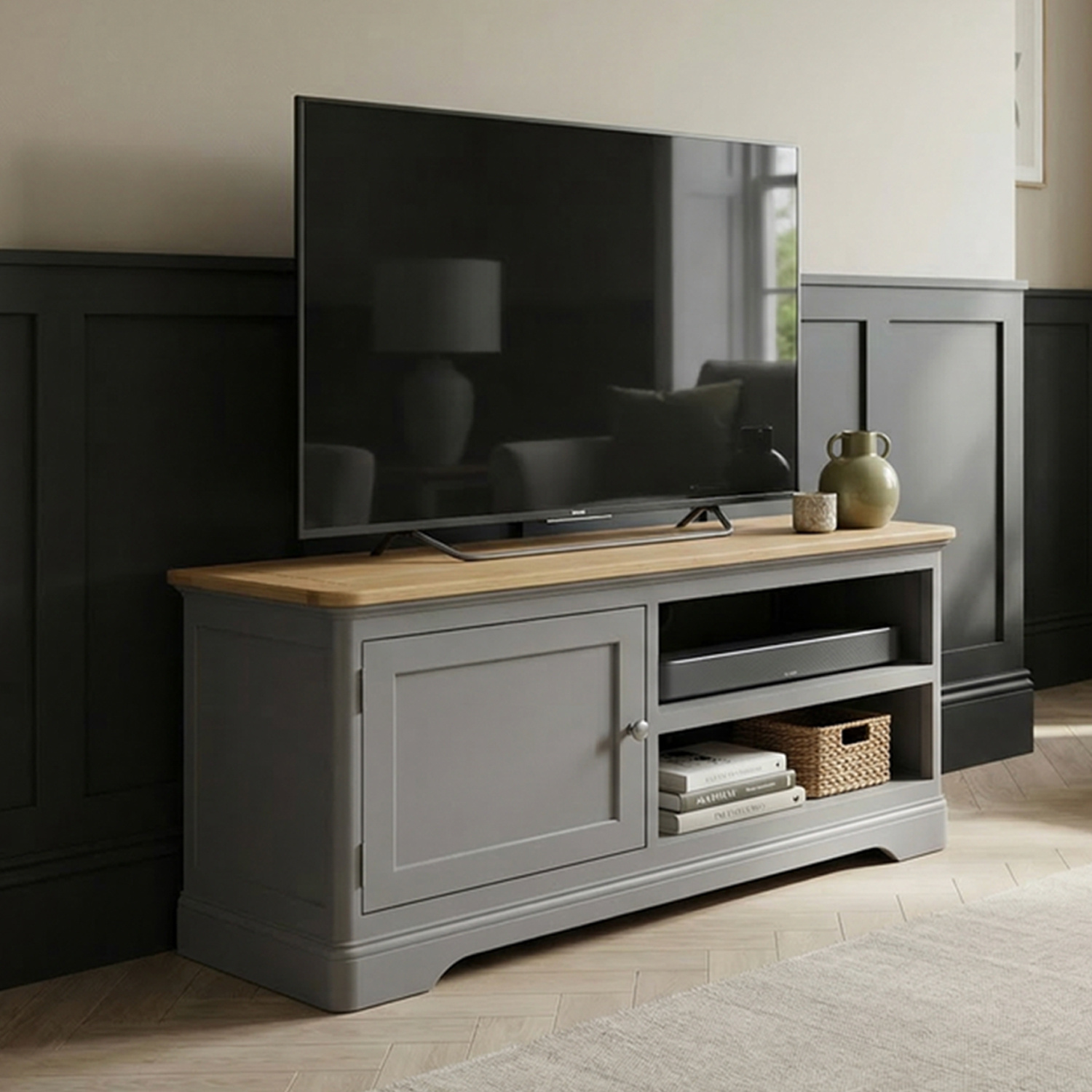 Felton Oak and Light Grey Painted Small TV Cabinet