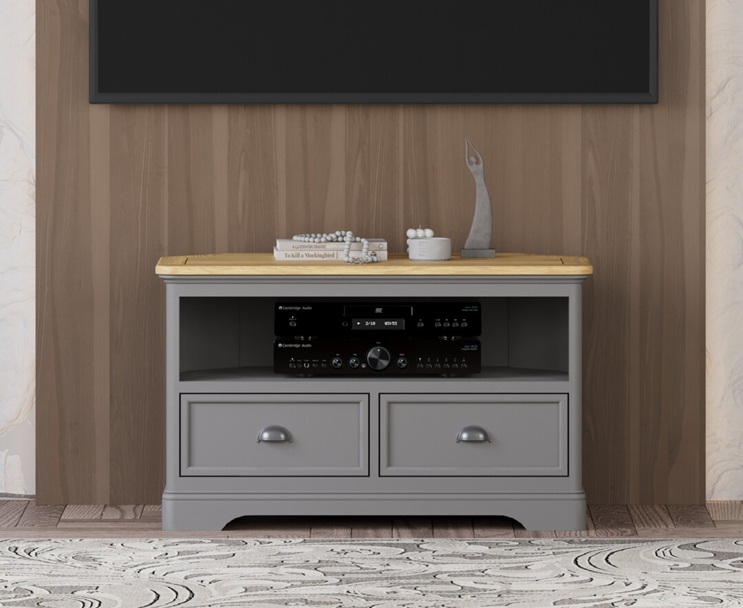 Felton Oak and Light Grey Painted Corner TV Cabinet