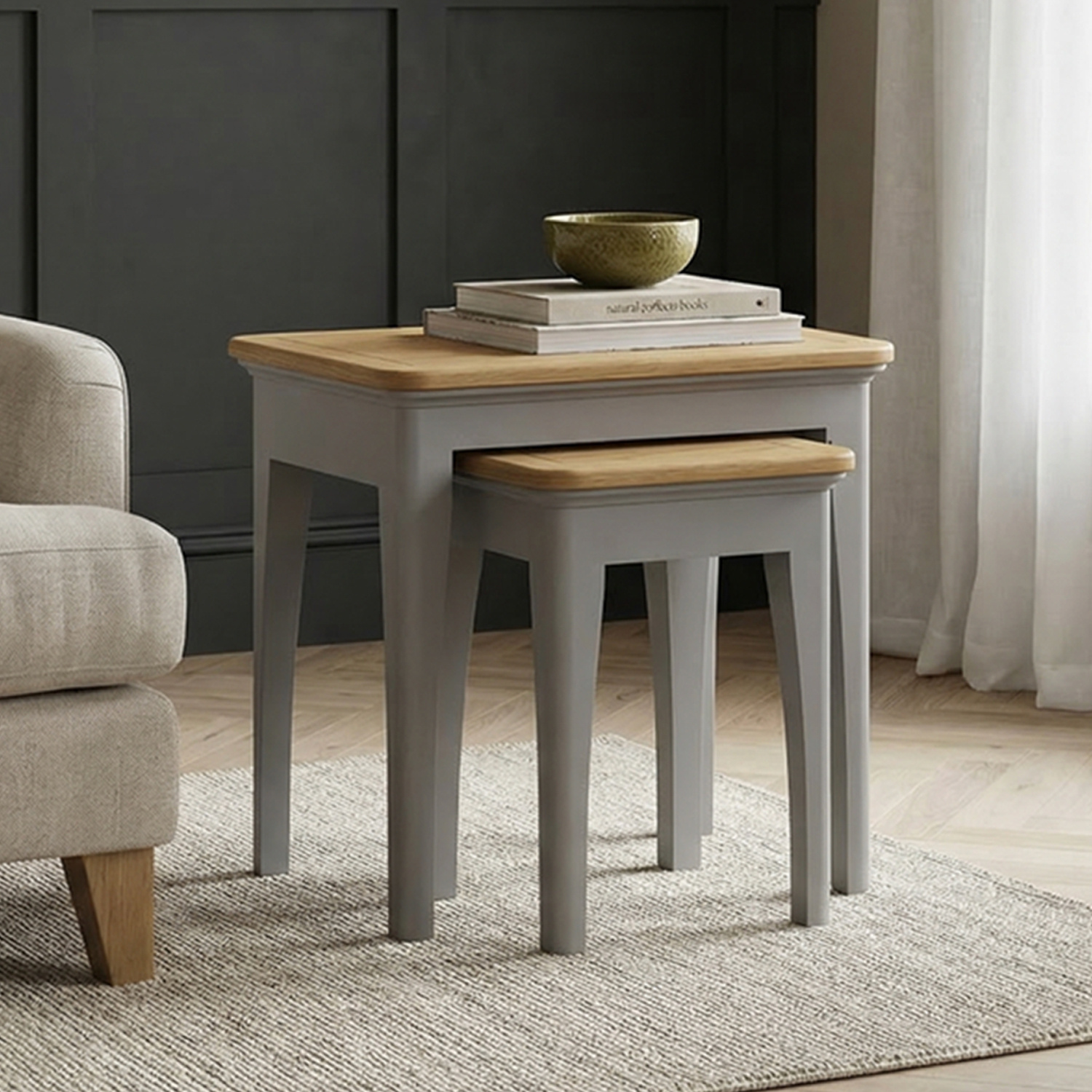 Felton Oak and Light Grey Painted Nest Of Tables