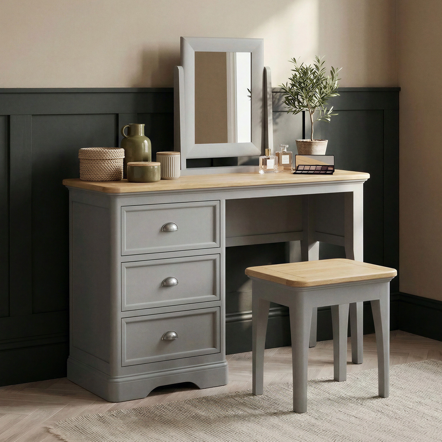 Felton Oak and Light Grey Painted Dressing Table Set