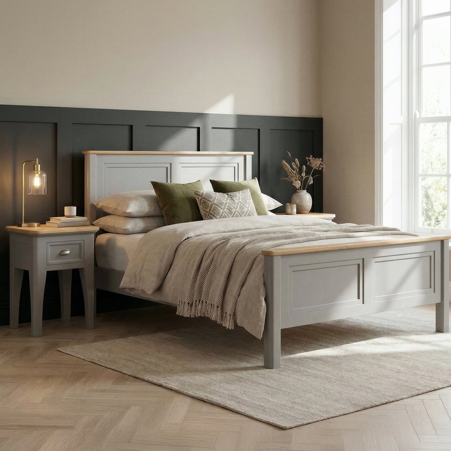 Felton Oak and Light Grey Painted 1 Drawer Bedside Table