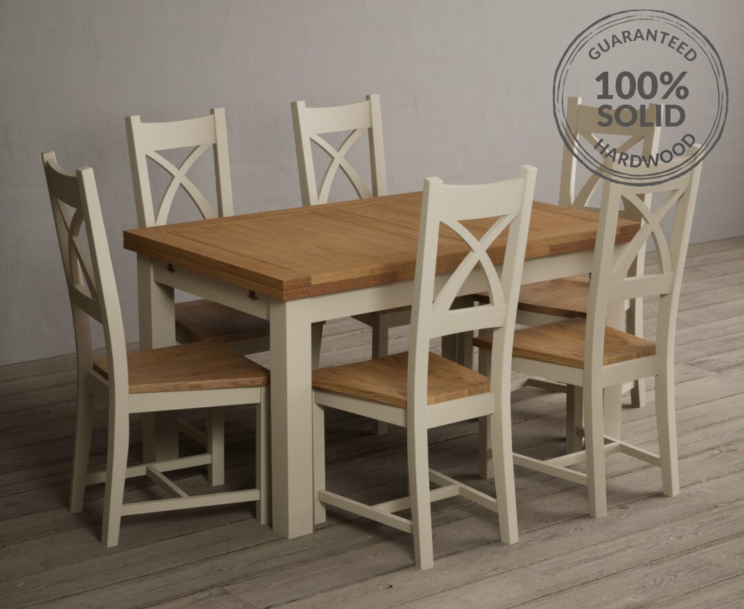 Extending Buxton 140cm Oak and Cream Painted Dining Table with X Back Chairs |Oak&More