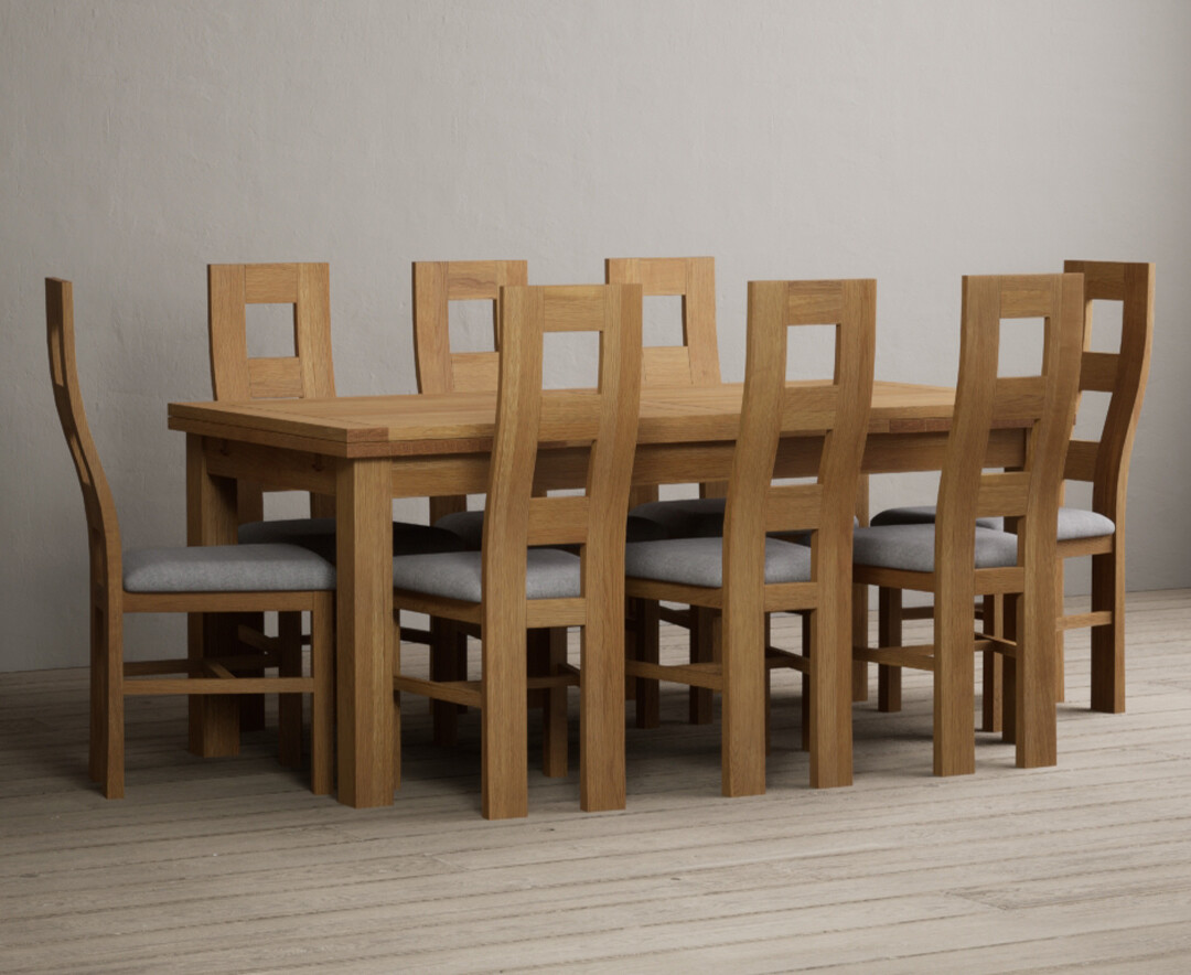 Extending Buxton 180cm Solid Oak Dining Table with 10 Light Grey Natural Chairs