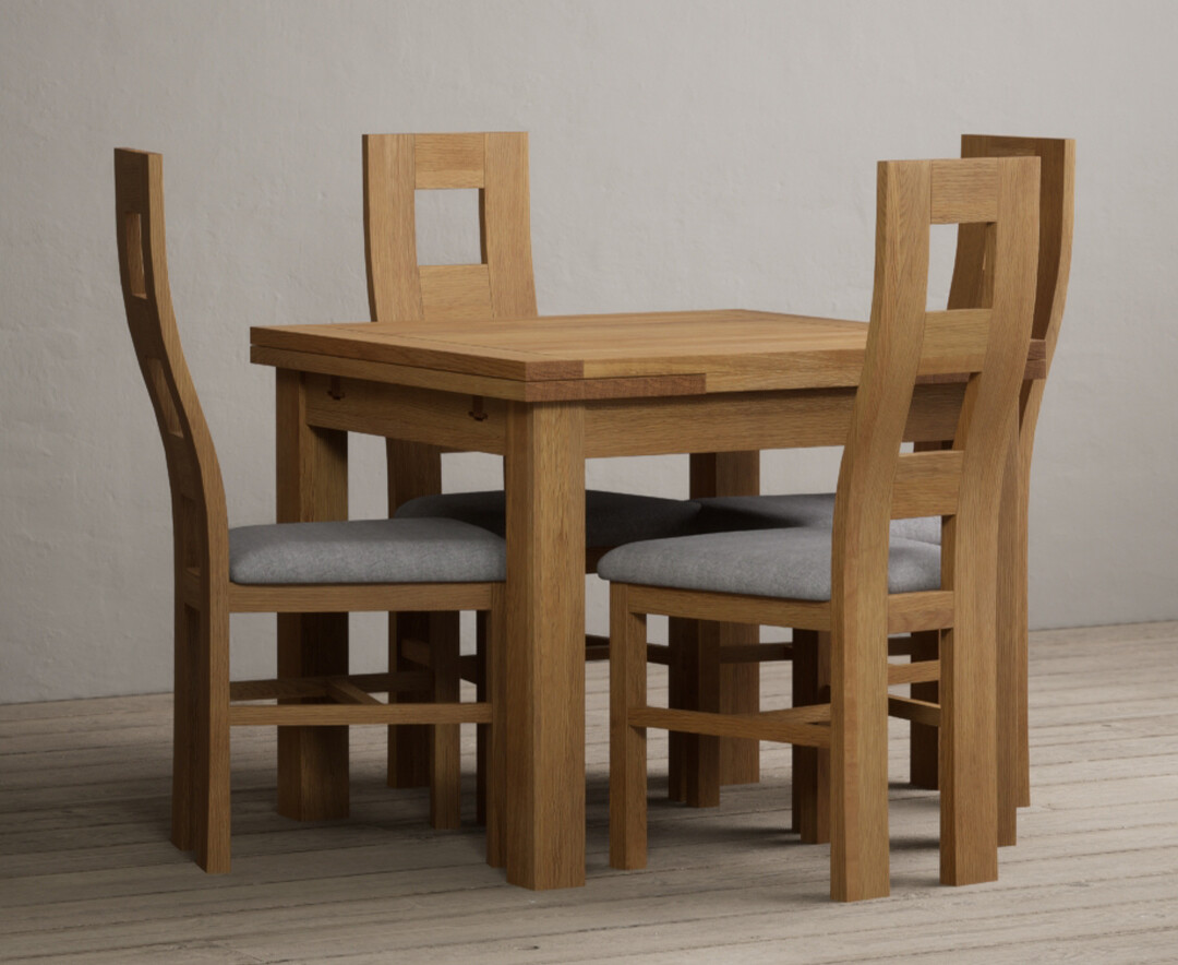 Extending Buxton 90cm Solid Oak Dining Table With 6 Charcoal Grey Natural Chairs