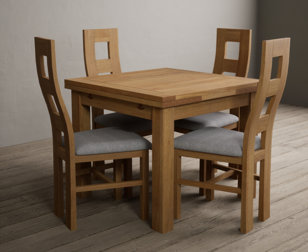 Extending Buxton 90cm Solid Oak Dining Table with 4 Blue Natural Chairs