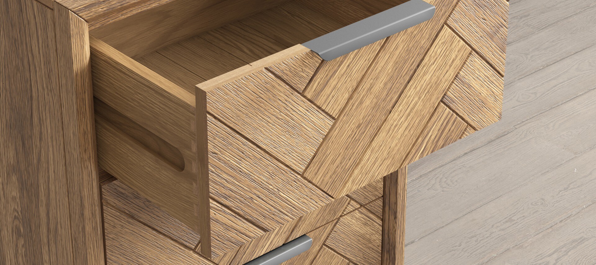 Photo 8 of Herringbone solid oak 5 drawer tallboy chest Photo 8 of Herringbone solid oak 5 drawer tallboy chest