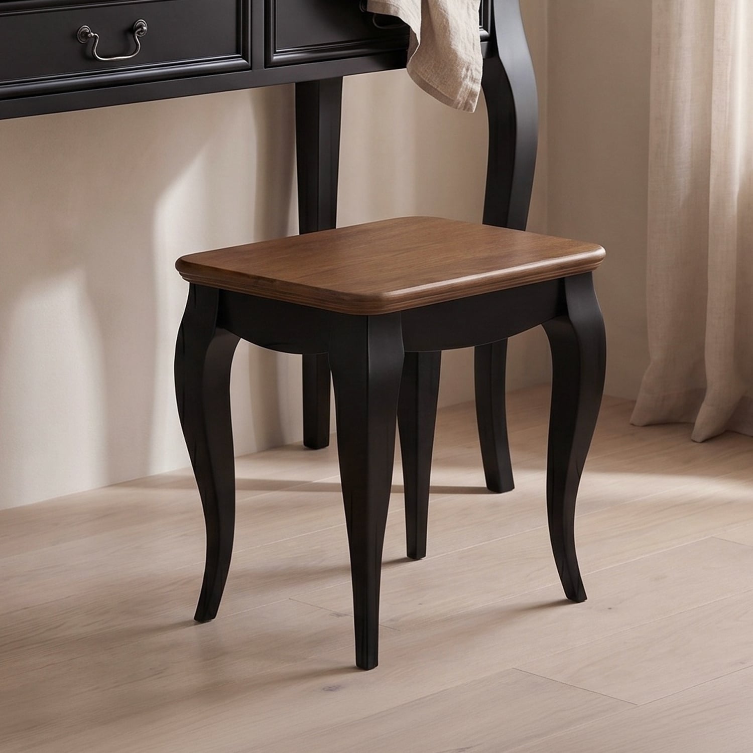 Chateau Noir Oak and Black Painted Dressing Table Stool