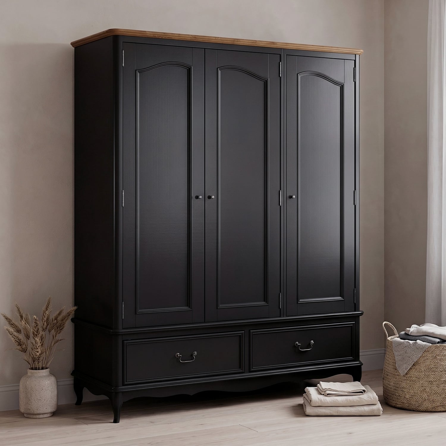 Chateau Noir Oak and Black Painted Triple Wardrobe