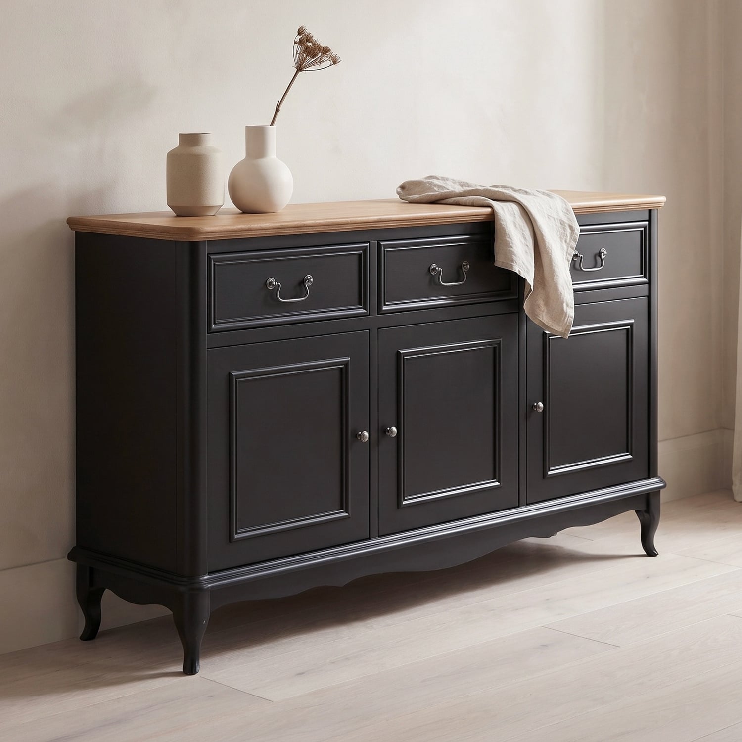 Chateau Noir Oak and Black Painted Large Sideboard
