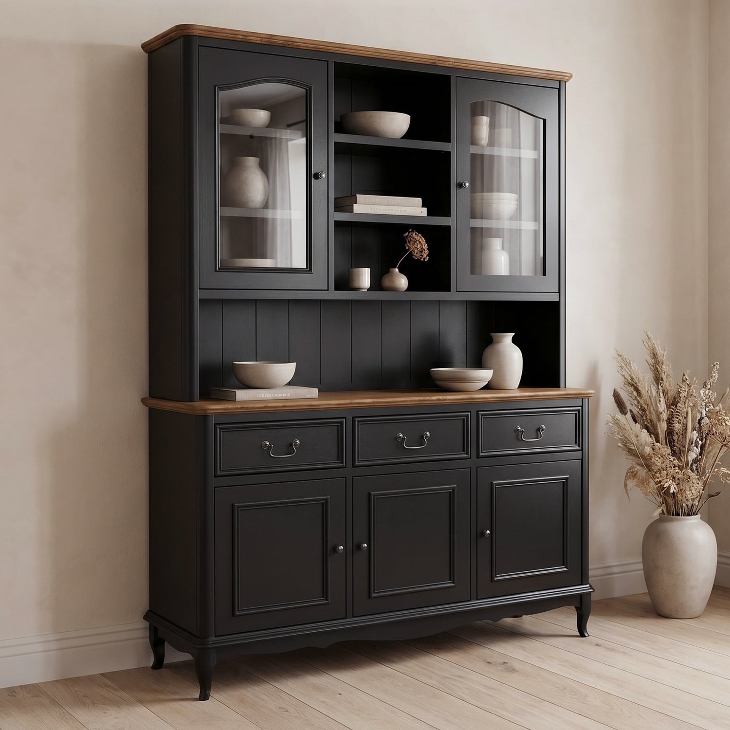 Chateau Noir Oak and Black Painted Large Dresser
