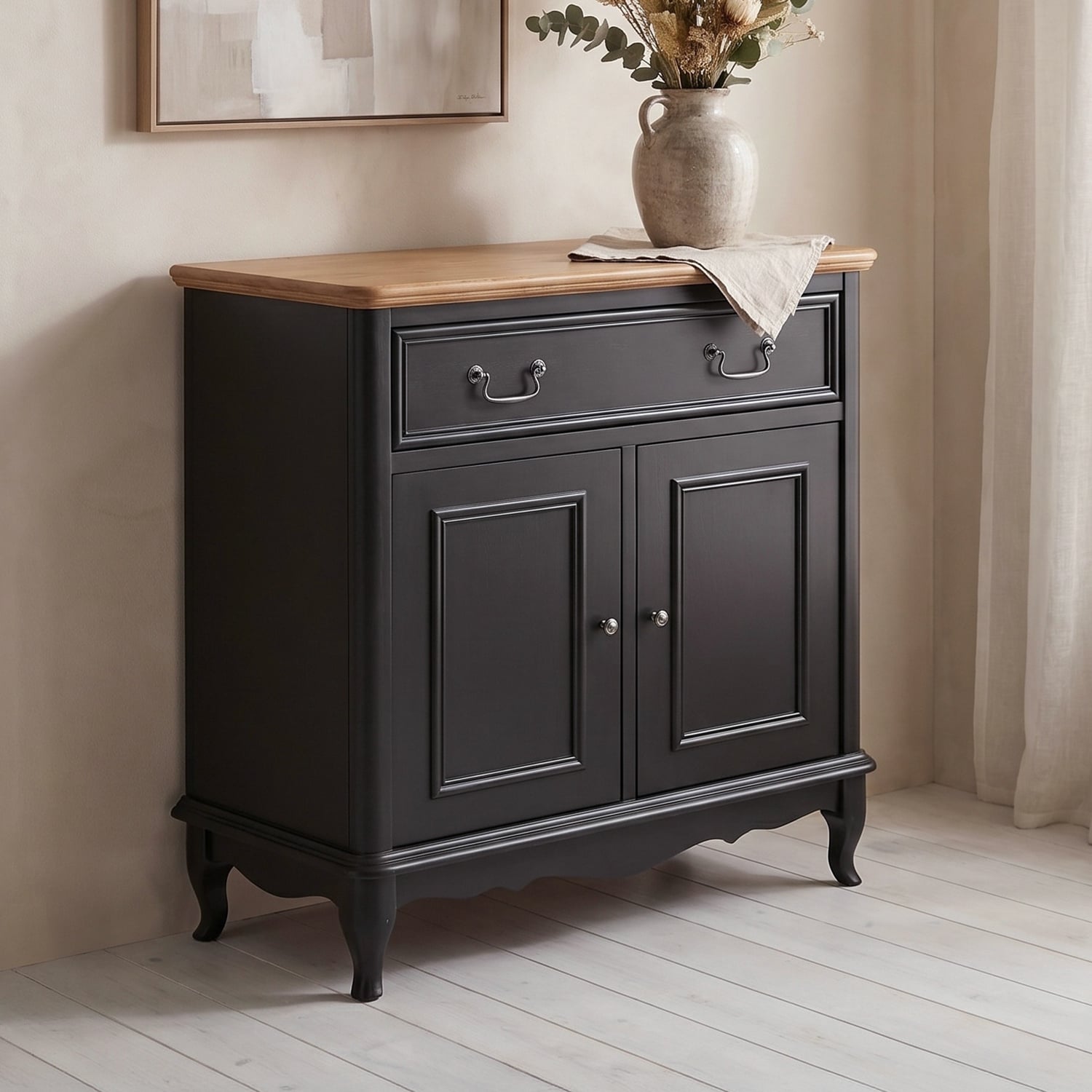Chateau Noir Oak and Black Painted Small Sideboard