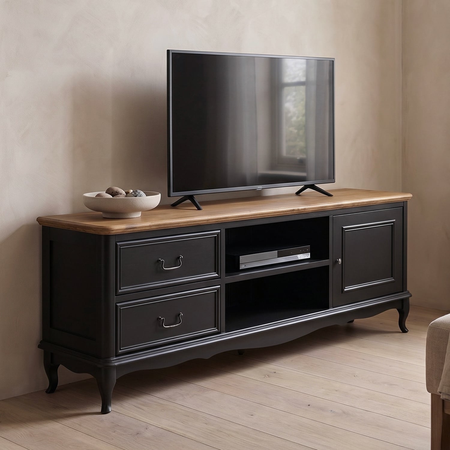 Chateau Noir Oak and Black Painted Super Wide TV Cabinet