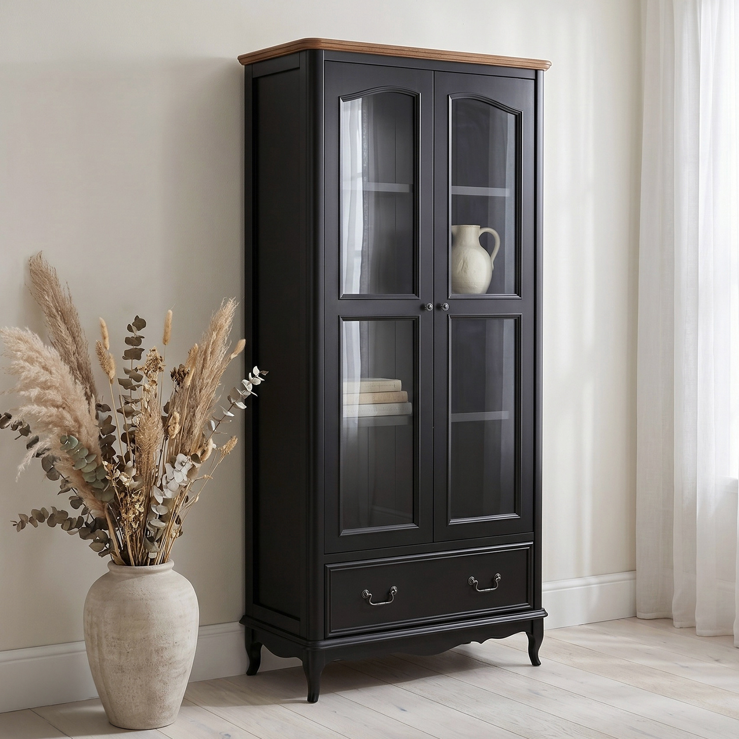 Chateau Noir Oak and Black Painted Display Cabinet