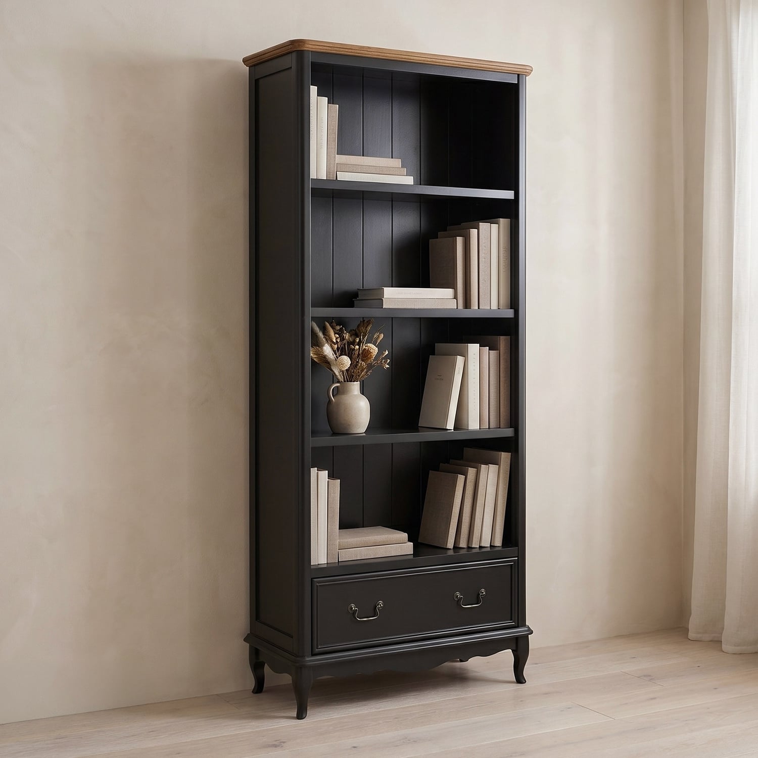 Chateau Noir Oak and Black Painted Tall Bookcase
