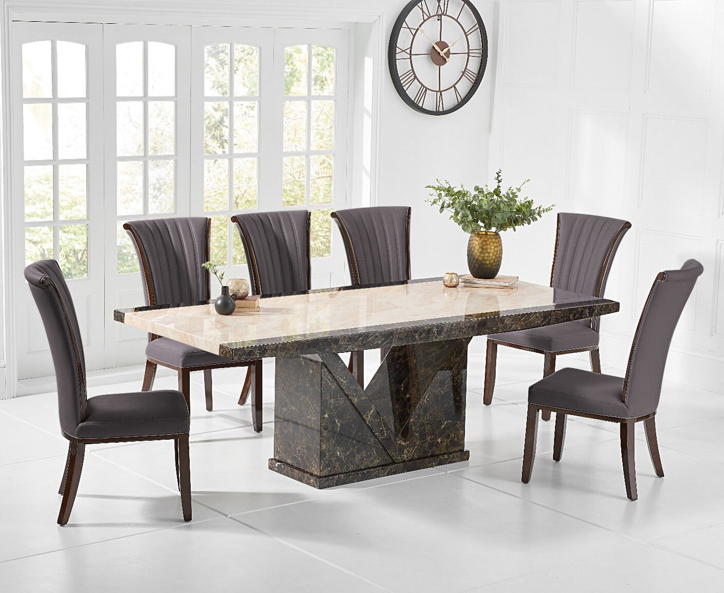Tenore 180cm Marble Dining Table with 12 Brown Lorient Chairs