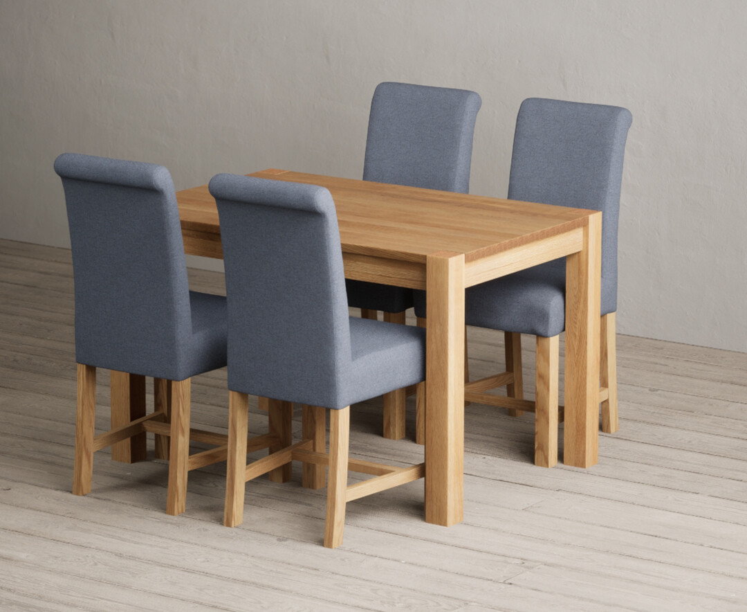 Thetford 120cm Solid Oak Dining Table with 4 Blue Braced Chairs