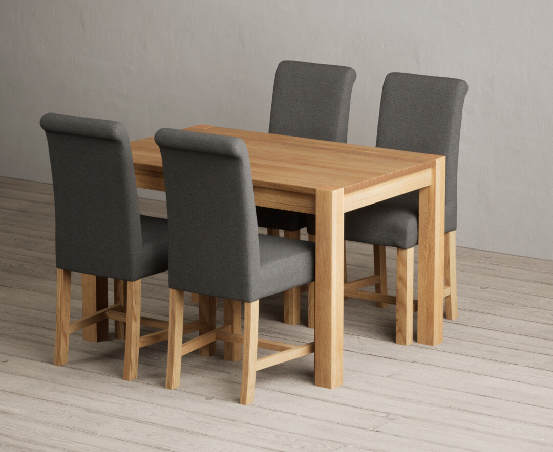 Thetford 120cm Solid Oak Dining Table with 4 Blue Braced Chairs