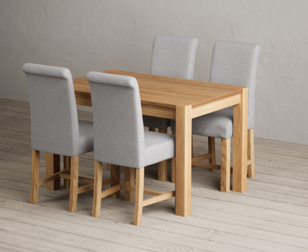Thetford 120cm Solid Oak Dining Table With 4 Grey Braced Chairs
