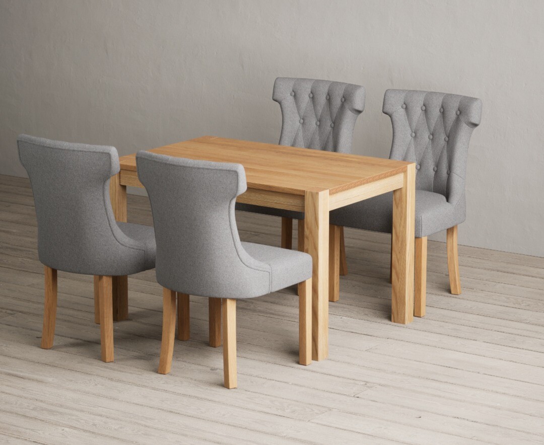 Thetford 120cm Solid Oak Dining Table With 4 Grey Clara Chairs