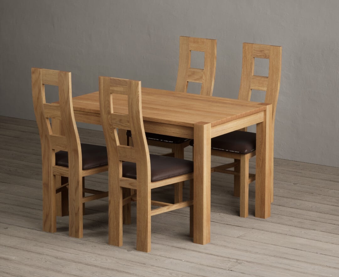 Thetford 120cm Solid Oak Dining Table with 4 Blue Natural Solid Oak Chairs