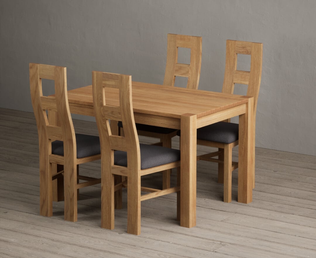 Thetford 120cm Solid Oak Dining Table with 4 Blue Natural Solid Oak Chairs