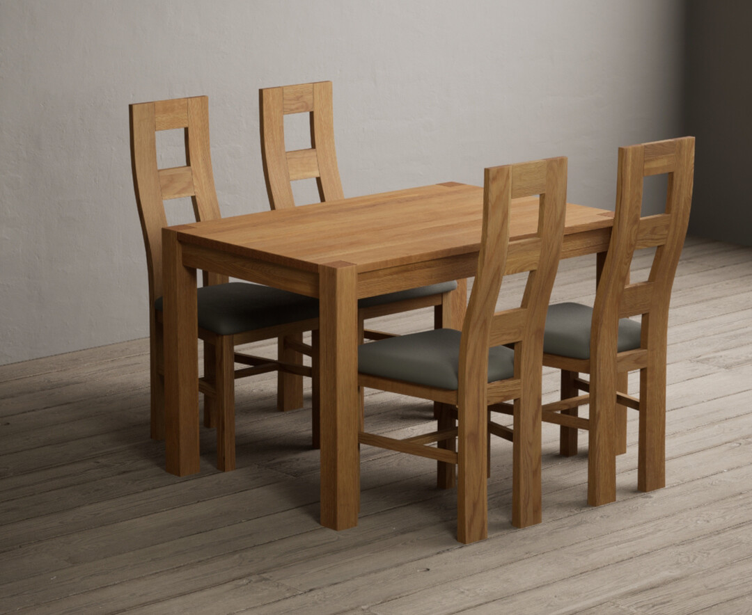 Thetford 120cm Solid Oak Dining Table with 4 Grey Natural Solid Oak Chairs