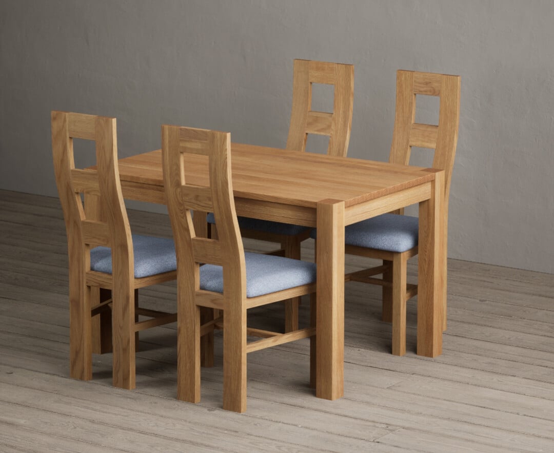 Thetford 120cm Solid Oak Dining Table with 4 Blue Natural Solid Oak Chairs