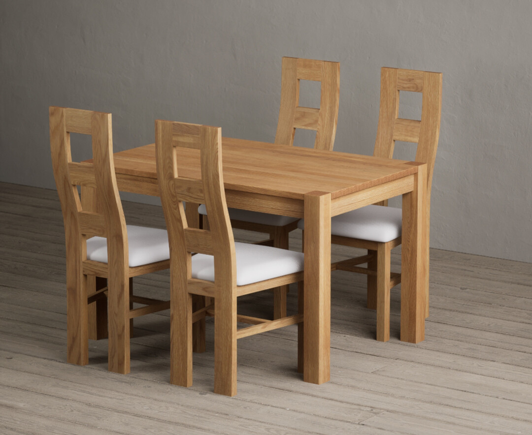 Thetford 120cm Solid Oak Dining Table With 4 Blue Natural Chairs
