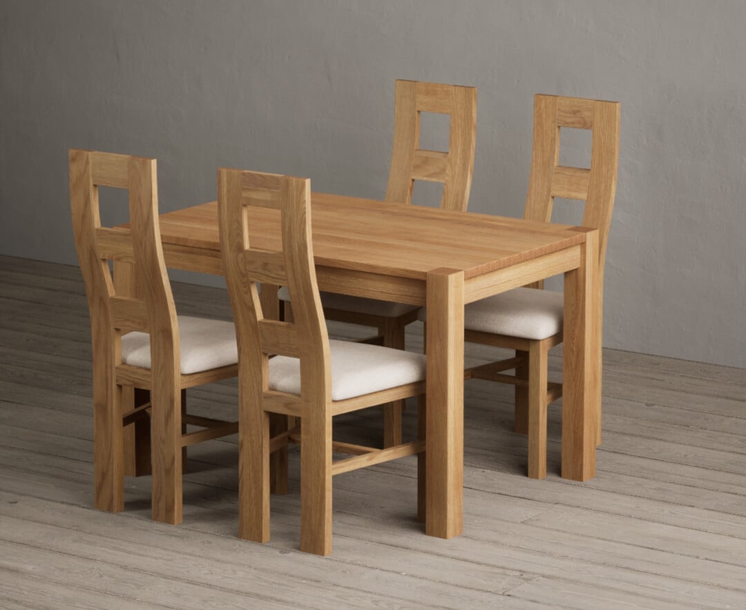 Thetford 120cm Solid Oak Dining Table with 4 Blue Natural Solid Oak Chairs
