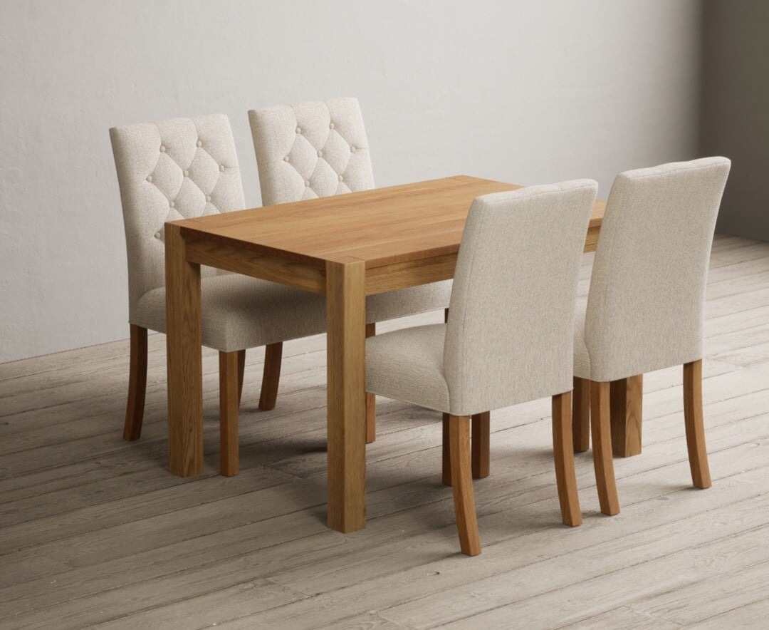 Thetford 120cm Solid Oak Dining Table With 4 Natural Isabella Chairs