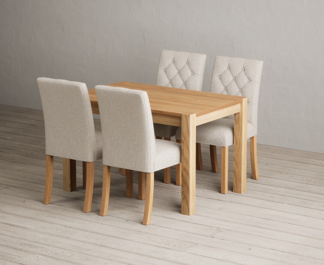 Thetford 120cm Solid Oak Dining Table With 4 Grey Isabella Chairs