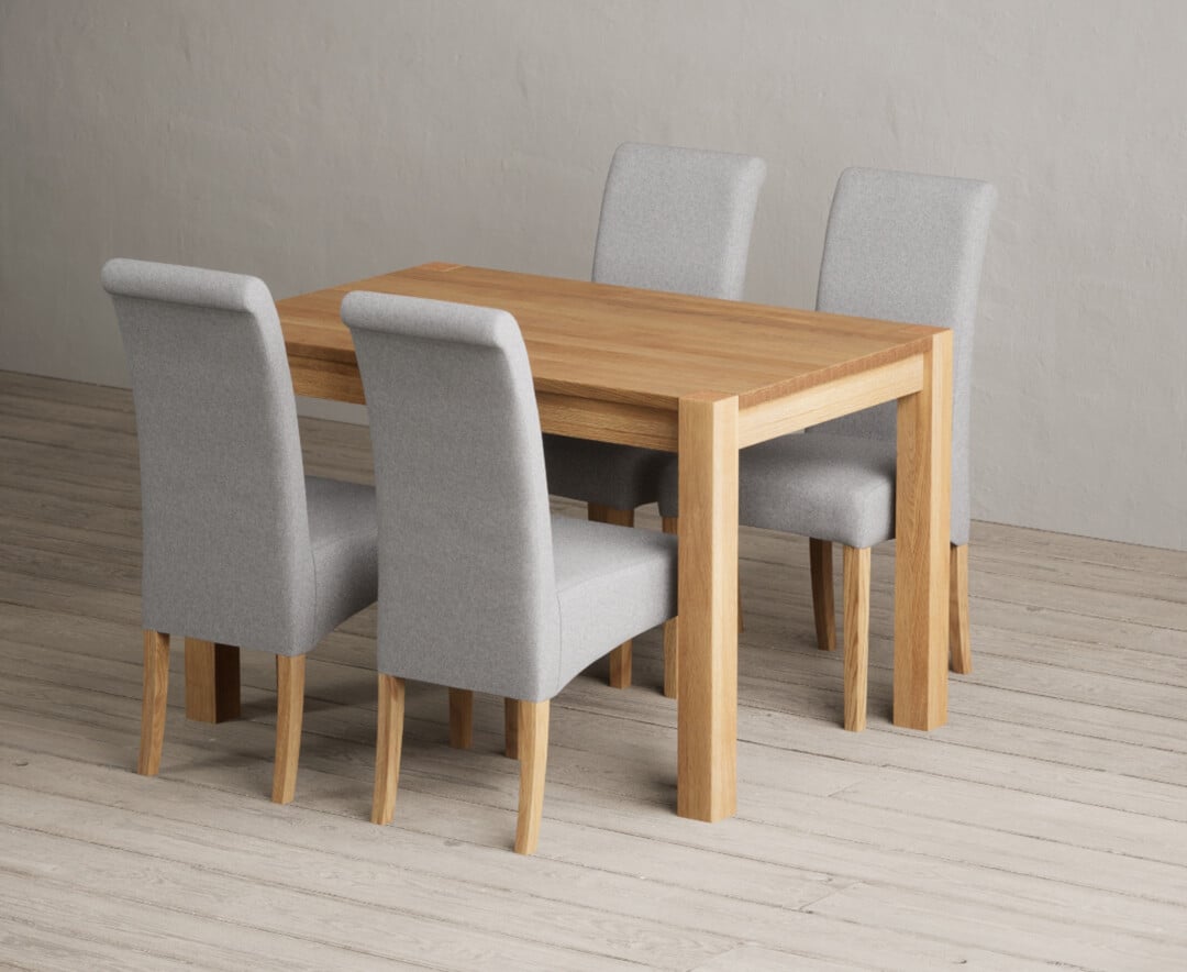Thetford 120cm Solid Oak Dining Table with 4 Natural Scroll Back Chairs