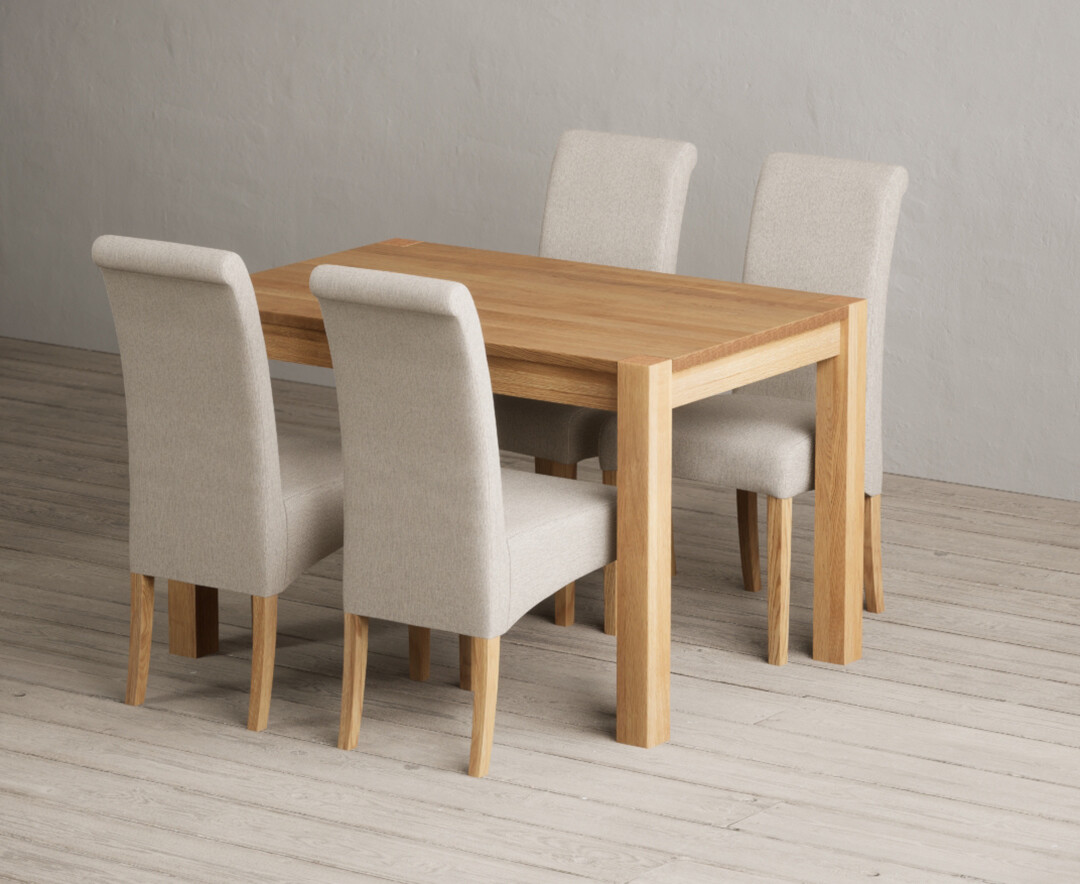 Thetford 120cm Solid Oak Dining Table With 4 Natural Scroll Back Chairs