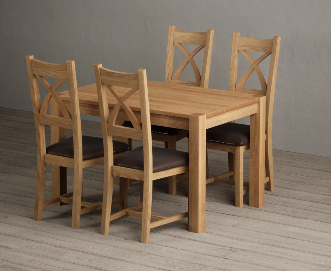 Thetford 120cm Solid Oak Dining Table with 4 Blue Natural Solid Oak Chairs