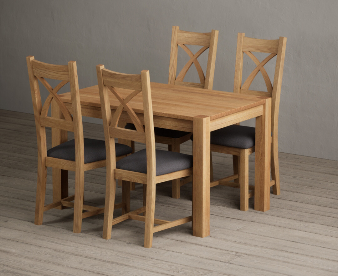 Thetford 120cm Solid Oak Dining Table With 4 Blue Natural Solid Oak Chairs