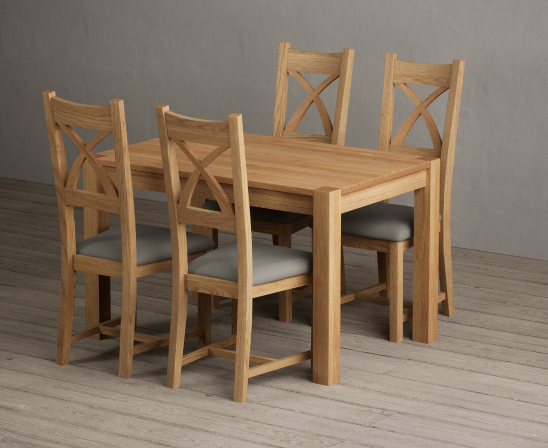 Thetford 120cm Solid Oak Dining Table with 4 Grey Natural Solid Oak Chairs