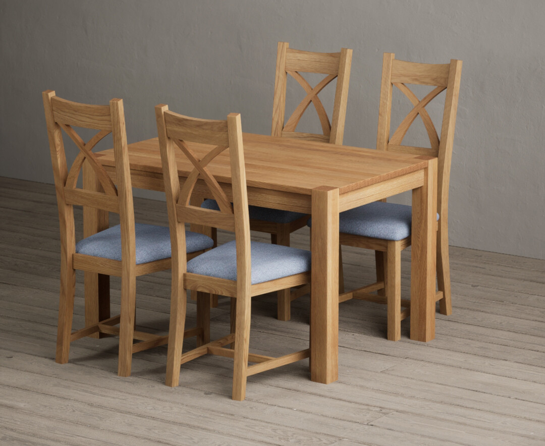 Thetford 120cm Solid Oak Dining Table with 4 Blue Natural Solid Oak Chairs