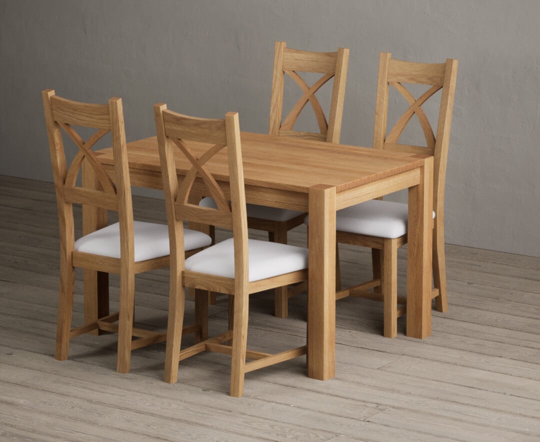 Thetford 120cm Solid Oak Dining Table with 4 Blue Natural Solid Oak Chairs