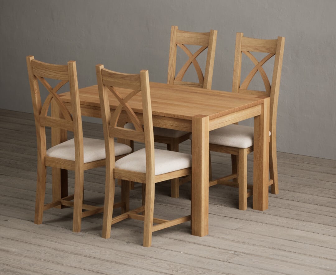 Thetford 120cm Solid Oak Dining Table with 4 Blue Natural Solid Oak Chairs
