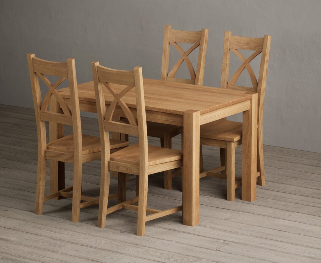 Thetford 120cm Solid Oak Dining Table with 4 Blue Natural Solid Oak Chairs