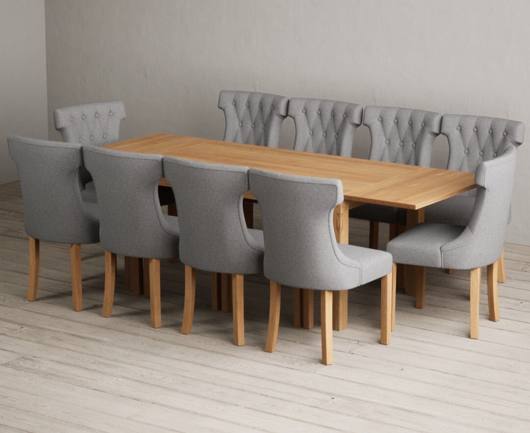 Thetford 150cm Oak Dining Table with Thetford 45cm Oak Extensions with 6 Natural Clara Chairs
