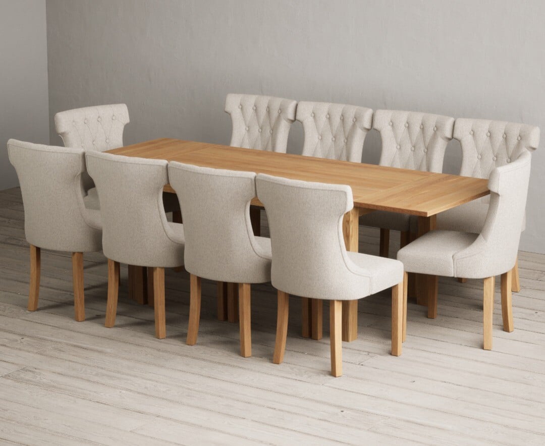 Thetford 150cm Oak Dining Table with Thetford 45cm Oak Extensions with 6 Natural Clara Chairs