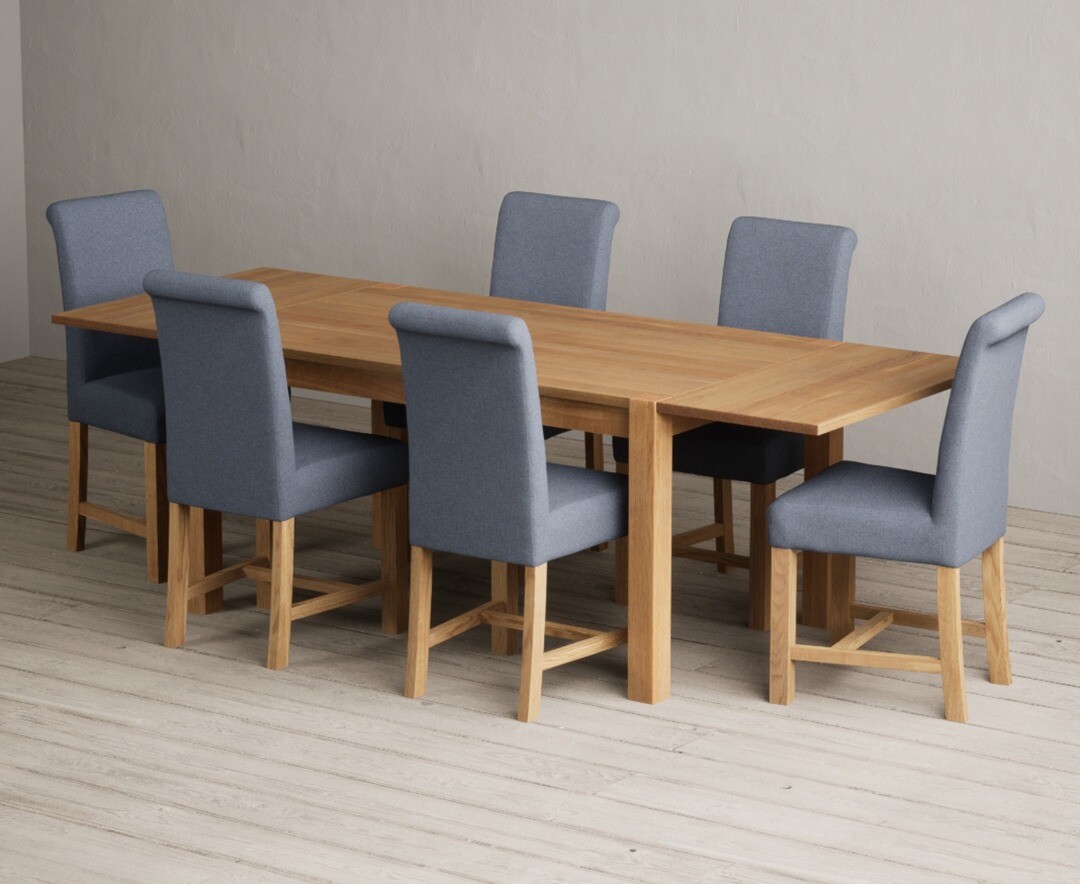 Thetford 150cm Oak Dining Table with Thetford 45cm Oak Extensions with 6 Natural Braced Chairs